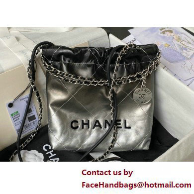 Chanel Shiny Calfskin & Silver-Tone Metal CHANEL 22 Mini Handbag AS3980 Silver Gray